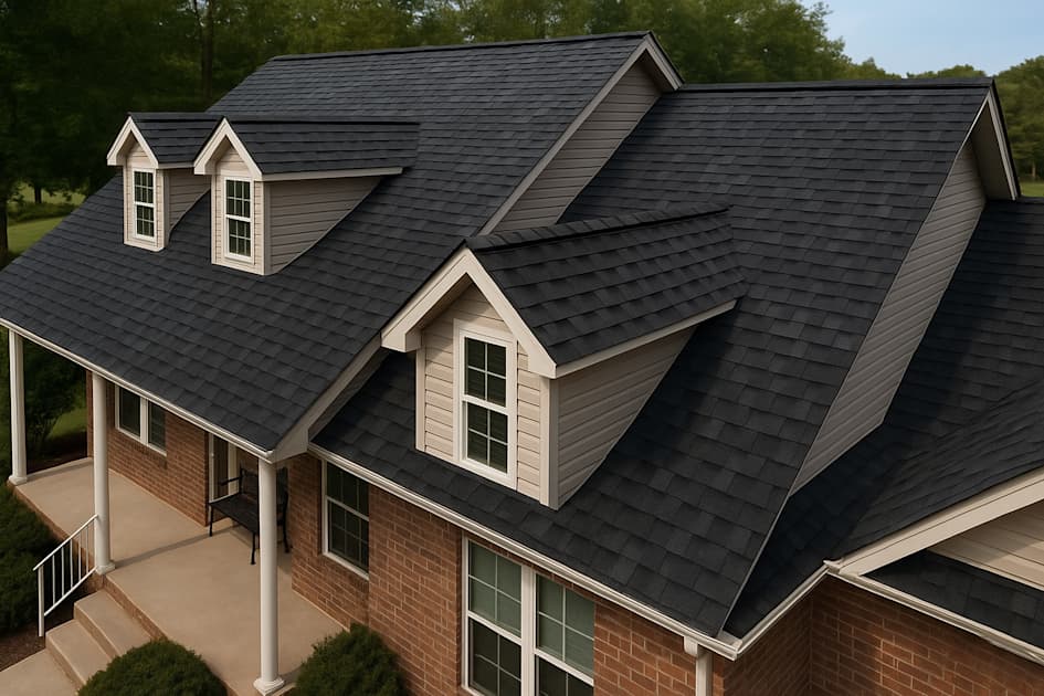 Roof shingles cleaned and painted black by Bay City Painters in Hamilton, Ontario